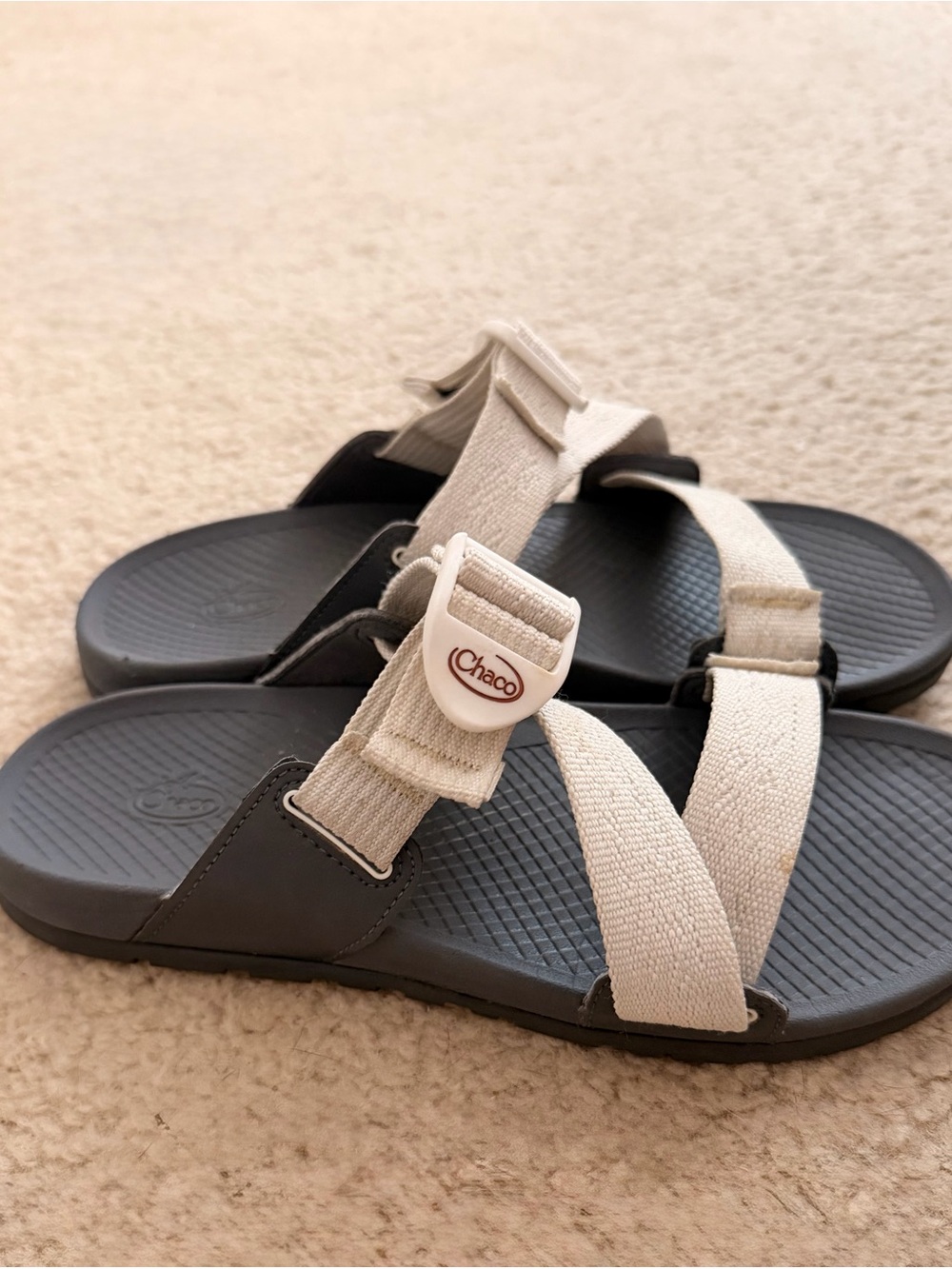 Chaco Beige Strap Sandals with Black Footbed